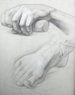 Graphite on paper two artist studies of hands and extended foot - 2127163