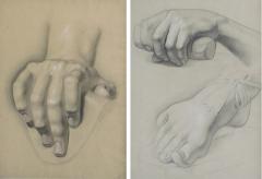 Graphite on paper two artist studies of hands and extended foot - 2127323