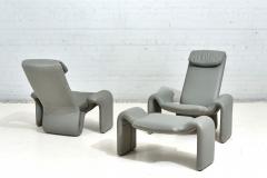 Gray Leather Lounge Chairs and Ottoman by Steve Leonard for Brayton Intl 1980 - 2921530