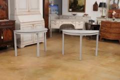 Gray Painted Gustavian Style 1890s Demilune Tables with Carved Dentil a Pair - 3587955