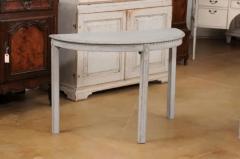 Gray Painted Gustavian Style 1890s Demilune Tables with Carved Dentil a Pair - 3587957