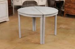 Gray Painted Gustavian Style 1890s Demilune Tables with Carved Dentil a Pair - 3588164