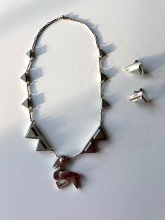 Graziella Laffi Modern Bird Motif Sterling Silver Necklace and Earrings Set Graziella Laffi - 4179424