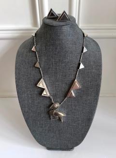Graziella Laffi Modern Bird Motif Sterling Silver Necklace and Earrings Set Graziella Laffi - 4179434