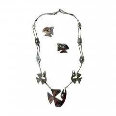 Graziella Laffi Modern Bird Motif Sterling Silver Necklace and Earrings Set Graziella Laffi - 4185546