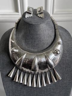 Graziella Laffi Sculptural Sterling Silver Choker Necklace and Earrings Set by Graziella Laffi - 4180338