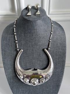 Graziella Laffi Sculptural Sterling Silver Necklace and Earrings Set by Graziella Laffi - 4191286