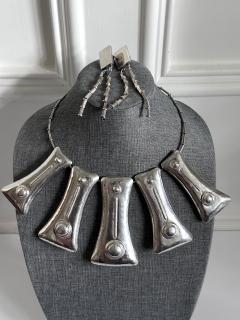 Graziella Laffi Sculptural Sterling Silver Necklace and Earrings Suite by Graziella Laffi - 4184005