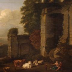 Great 17th century Italian painting bucolic landscape with ruins - 4233958