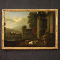 Great 17th century Italian painting bucolic landscape with ruins - 4233959