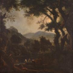 Great 18th century landscape painting with figures - 4129306
