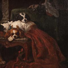 Great 19th century French painting interior scene with pet dogs - 4238600