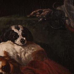 Great 19th century French painting interior scene with pet dogs - 4238609