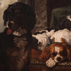Great 19th century French painting interior scene with pet dogs - 4238610