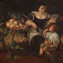 Great Italian painting from the 18th century genre scene with still life - 4142714