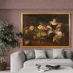 Great Italian painting from the 18th century genre scene with still life - 4142717
