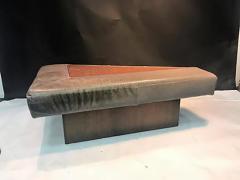 Great Modern Sculptural Triangular Leather Granite and Walnut Bench - 447329