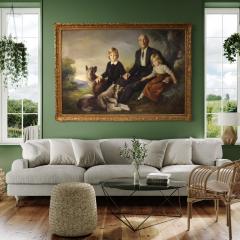 Great family portrait painting signed Francisco Ribera and dated 1972 - 4105254