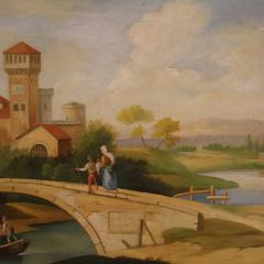 Great landscape painting with figures from the 20th century - 4153310