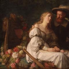 Great painting signed Emil Reynier and dated 1888 romantic scene - 3939176