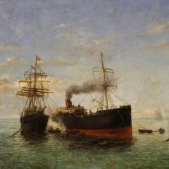 Great seascape painting signed and dated 1895 - 4095847