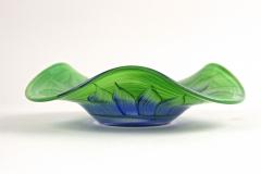 Green Blue Murano Glass Bowl Handpainted Italy circa 1970 - 3682895