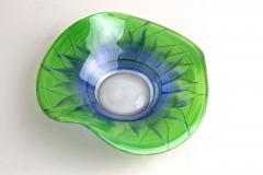 Green Blue Murano Glass Bowl Handpainted Italy circa 1970 - 3682903