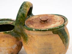Green Glazed Shepherds Lunch Holder with Bowls and Handle France 19th C  - 4279403