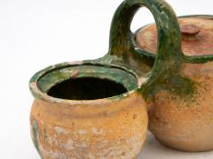 Green Glazed Shepherds Lunch Holder with Bowls and Handle France 19th C  - 4279404