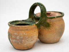 Green Glazed Shepherds Lunch Holder with Bowls and Handle France 19th C  - 4279405