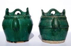 Green Glazed Shiwan Pottery Teapots Qing Dynasty Pair - 3042443