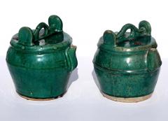 Green Glazed Shiwan Pottery Teapots Qing Dynasty Pair - 3042444