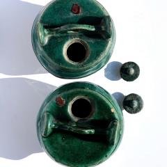 Green Glazed Shiwan Pottery Teapots Qing Dynasty Pair - 3042448