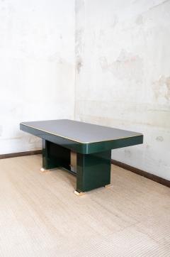 Green Lacquered Console with Leather Top And Brass Details 1970s - 4736793