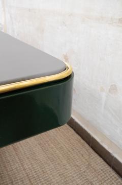 Green Lacquered Console with Leather Top And Brass Details 1970s - 4736830