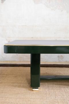 Green Lacquered Console with Leather Top And Brass Details 1970s - 4736833
