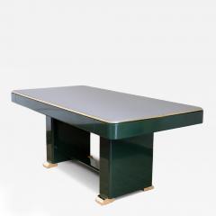 Green Lacquered Console with Leather Top And Brass Details 1970s - 4760116