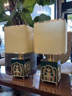 Green Lacquered Table Lamps with Botanical Motif 1970s - 4249028