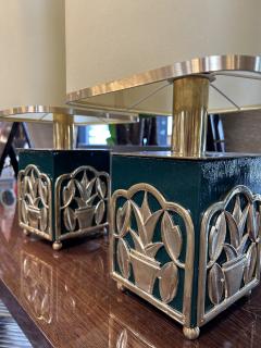 Green Lacquered Table Lamps with Botanical Motif 1970s - 4249031