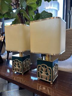 Green Lacquered Table Lamps with Botanical Motif 1970s - 4249032