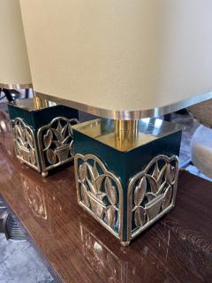 Green Lacquered Table Lamps with Botanical Motif 1970s - 4249033