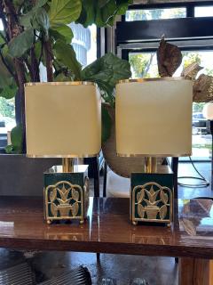 Green Lacquered Table Lamps with Botanical Motif 1970s - 4249034