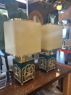 Green Lacquered Table Lamps with Botanical Motif 1970s - 4249035