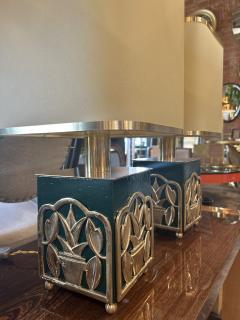 Green Lacquered Table Lamps with Botanical Motif 1970s - 4249036