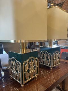Green Lacquered Table Lamps with Botanical Motif 1970s - 4249037