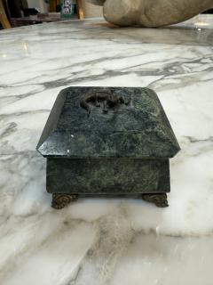 Green Marble Box with Bronze Accents and Animal Finial - 4380292