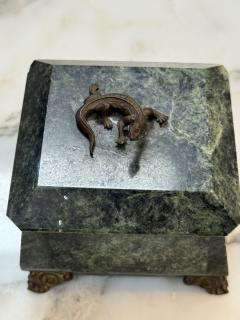 Green Marble Box with Bronze Accents and Animal Finial - 4380294