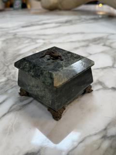 Green Marble Box with Bronze Accents and Animal Finial - 4380297