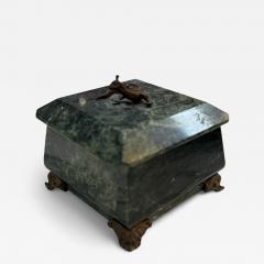 Green Marble Box with Bronze Accents and Animal Finial - 4383252