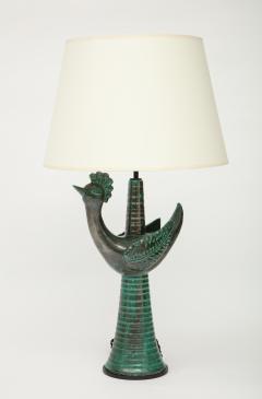 Green Mid Century Ceramic Rooster Lamp France c 1960s - 1887069